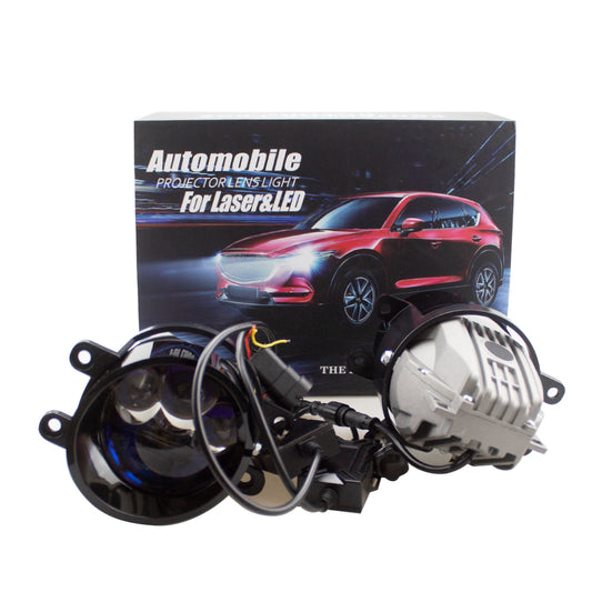 3-inch flat LED fog lamp BI-light lens with fan kit fog light Retrofit 55W 5000LM 6000K-Focus Beam with Sharp Cut off Line No Blind Oncoming Car, Upgrade LED Bi-light Projector Lens