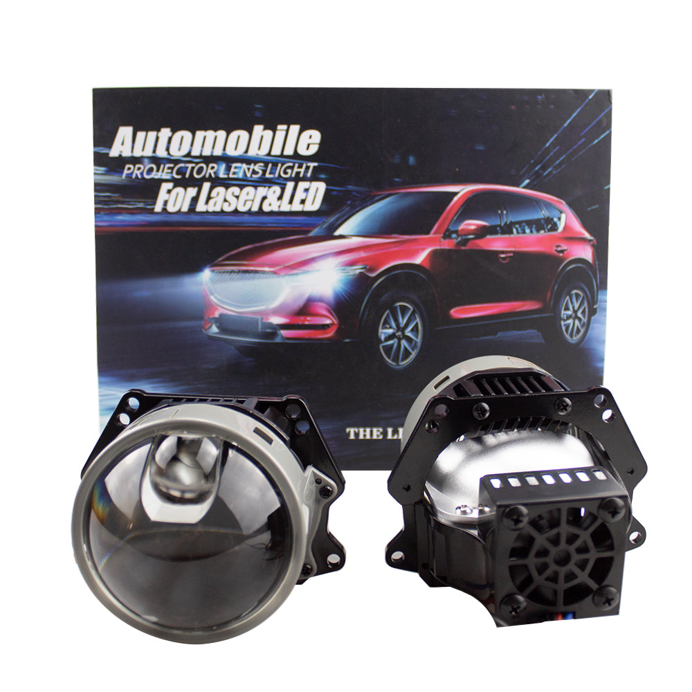 3-inch ONE laser point LED BI-light lens Projector Lens with Dual Reflector Headlight Retrofit Kit-100W 9000 LM 6000K White Focus Beam Clear Cut Off Line fit Car Headlight