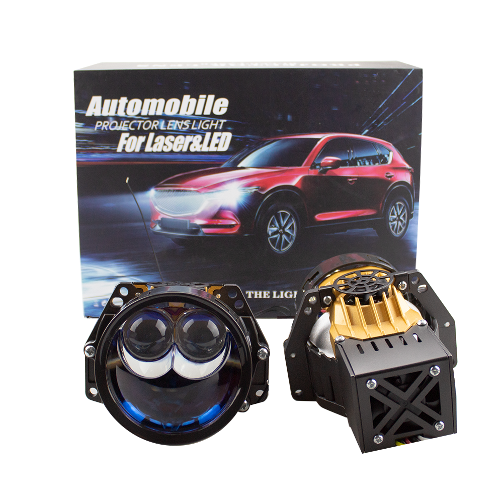 3-inch double cup+fan+laser LED BI-light lens kit  Car Headlight Retrofit 65W 13000LM 6000K-Focus Beam with Sharp Cut off Line No Blind Oncoming Car, Upgrade LED Bi-light Projector Lens