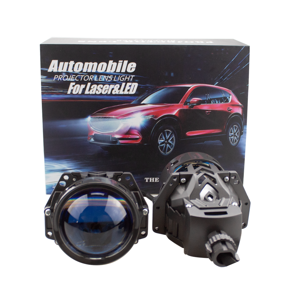 2 pieces 3-inch Grey Warrior double cup BI-light LED lens low and high beam Car Headlight Retrofit 65W 12000LM 6000K-Focus Beam with Sharp Cut off Line No Blind Oncoming Car, Upgrade LED Bi-light Projector Lens