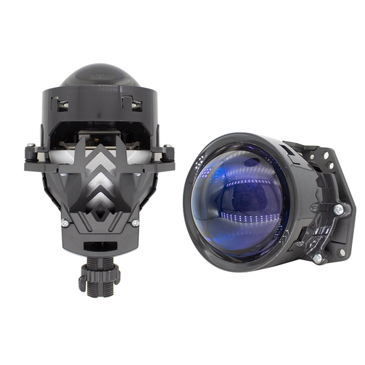 2 pieces 3-inch Grey Warrior double cup BI-light LED lens low and high beam Car Headlight Retrofit 65W 12000LM 6000K-Focus Beam with Sharp Cut off Line No Blind Oncoming Car, Upgrade LED Bi-light Projector Lens