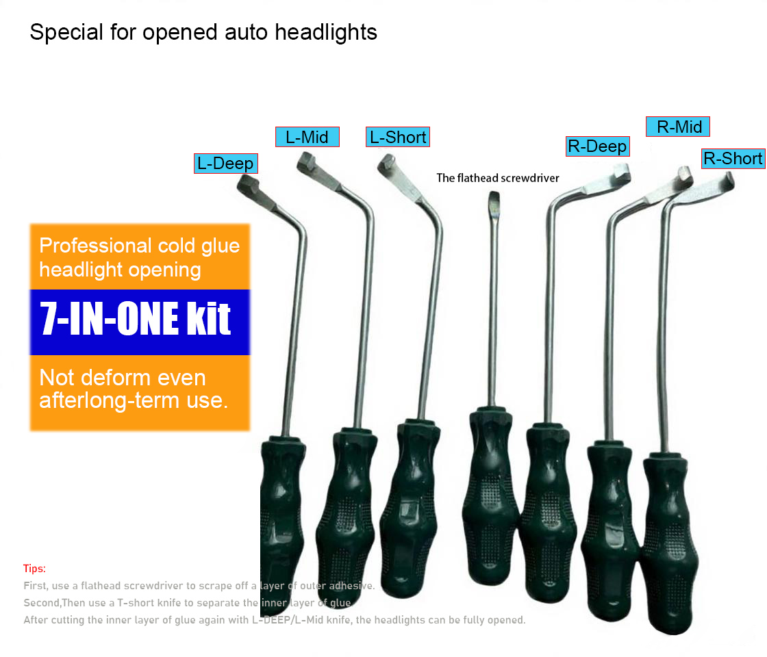 7pcs Open Car Headlight Housing Custom Tool For Removing Cold Melt Glue Sealant