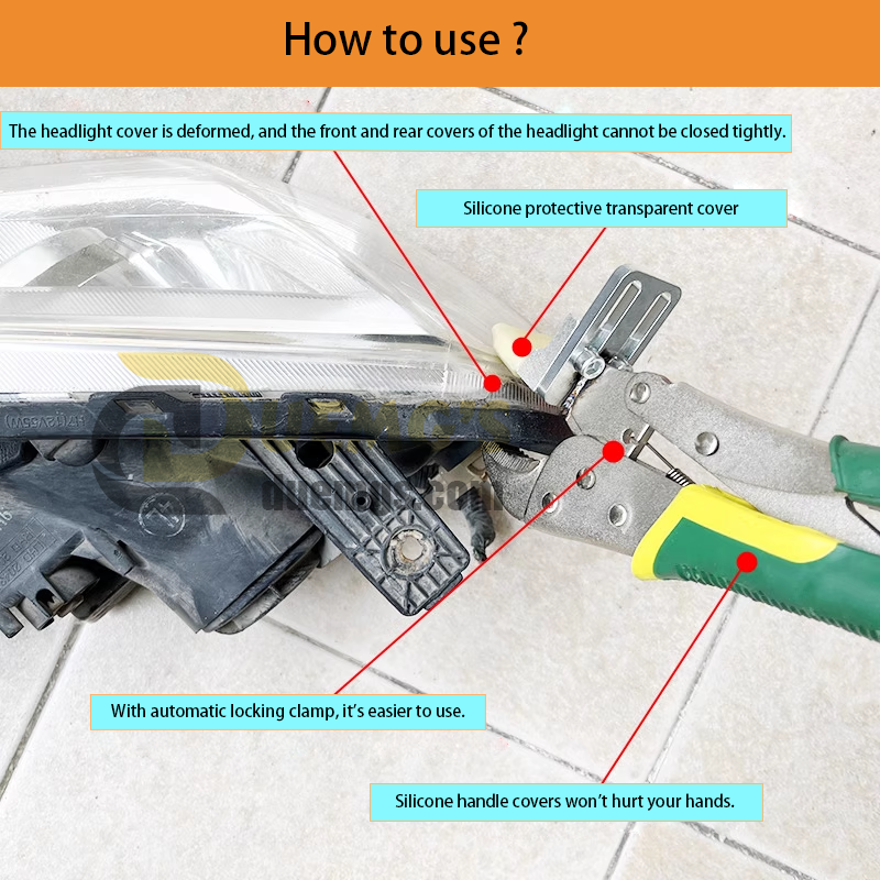 Professional car headlight sealing self-locking stainless steel pliers with silicone protective cover handle fixing plier